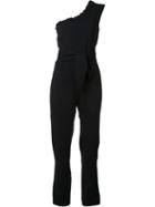 Saloni Ruffled One-shoulder Jumpsuit, Women's, Size: 2, Black, Viscose/spandex/elastane