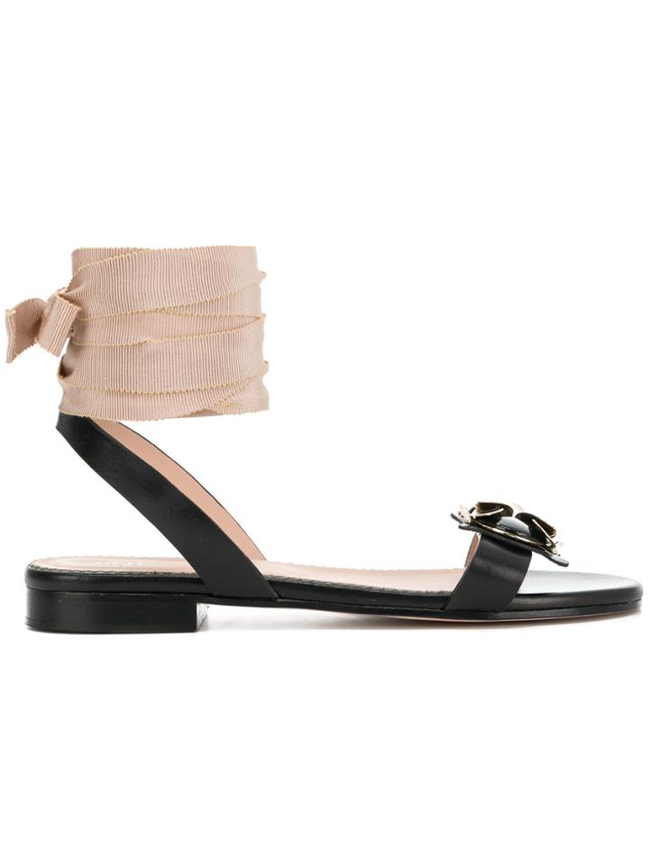 Red Valentino Bee Embellished Ankle Tie Sandals - Black