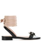 Red Valentino Bee Embellished Ankle Tie Sandals - Black
