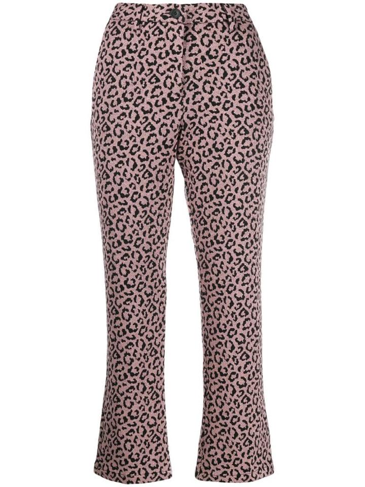 White Sand Cropped Leopard Print Trousers - Pink