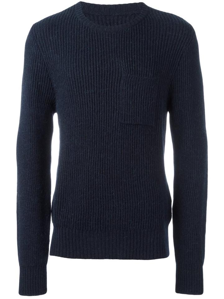 Maison Margiela Ribbed Crew Neck Sweater, Men's, Size: Xl, Blue, Acrylic/wool/alpaca