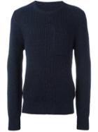 Maison Margiela Ribbed Crew Neck Sweater, Men's, Size: Xl, Blue, Acrylic/wool/alpaca