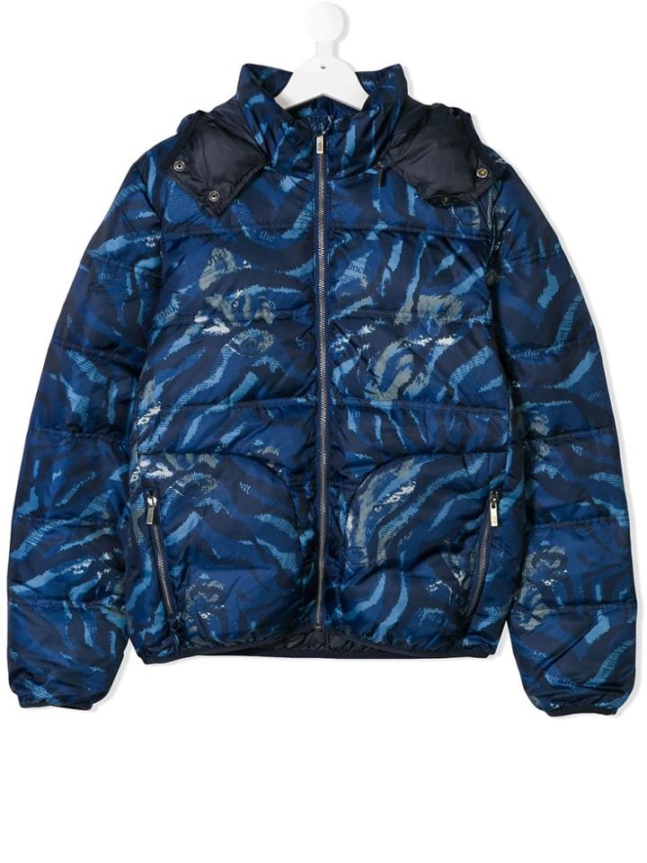John Galliano Kids Teen Striped Padded Coat - Blue