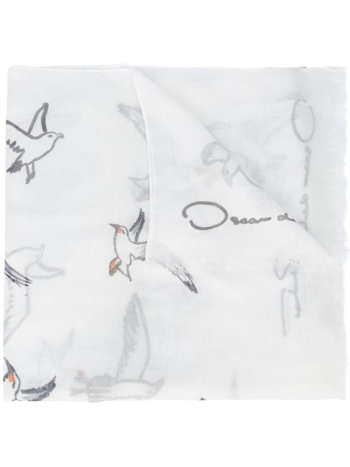 Oscar De La Renta Seagull Print Scarf - White