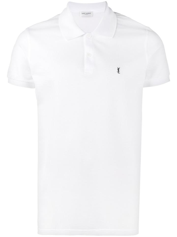 Saint Laurent Ysl Embroidered Polo Shirt - White