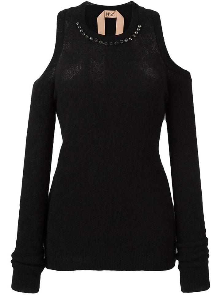 No21 Cold Shoulder Jumper, Women's, Size: 42, Black, Mohair/wool/polyamide/metallic Fibre