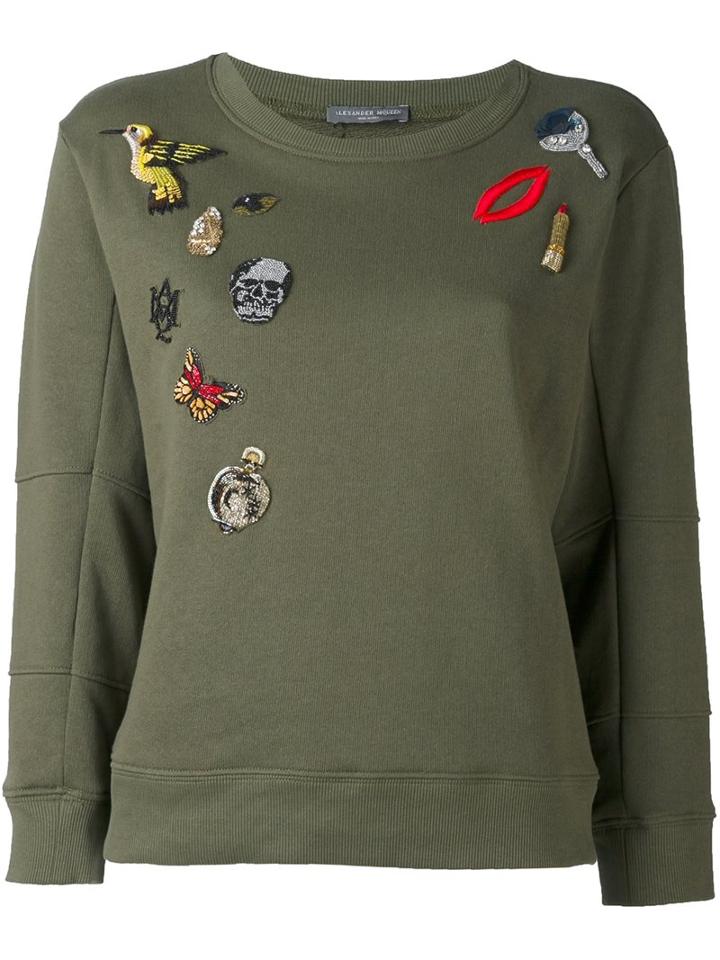 Alexander Mcqueen 'obsession' Sweatshirt, Women's, Size: 44, Green, Cotton/polyester/glass/crystal