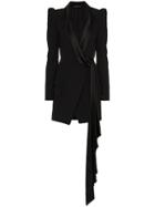 Alexandre Vauthier V-neck Satin Lapel Wool Blend Tux Dress - Black