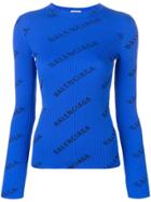 Balenciaga Ribbed Logo Print Sweater - Blue