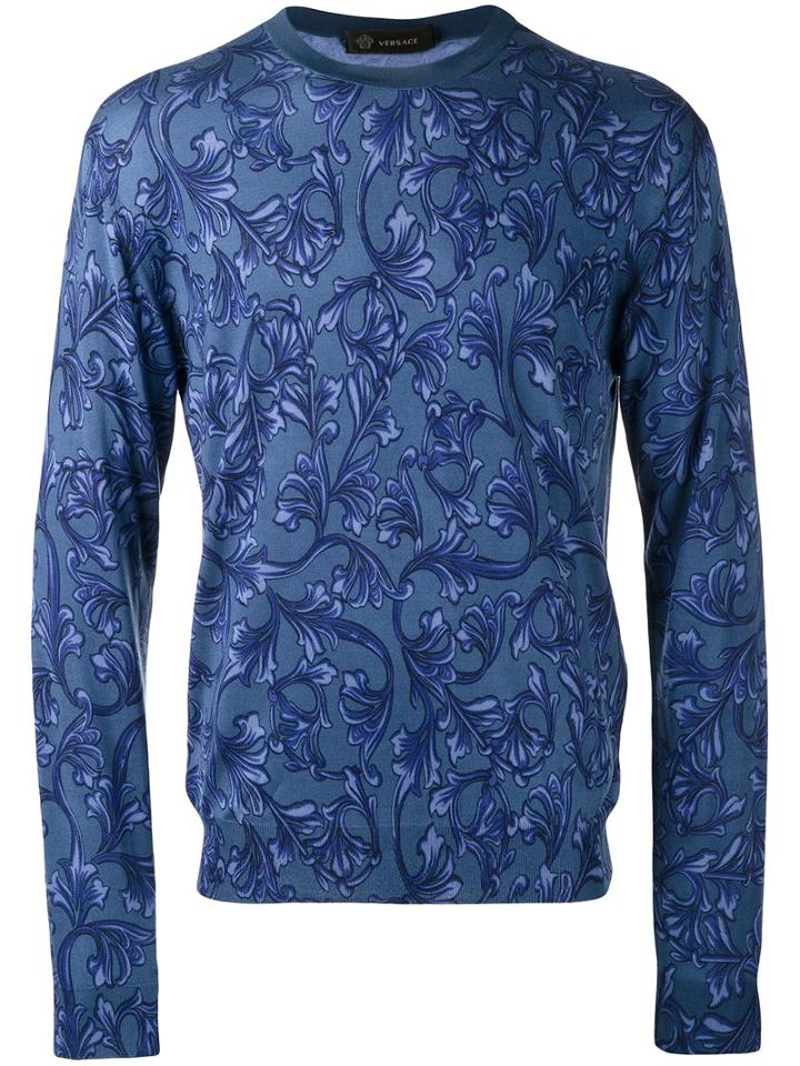 Versace Baroque Print Jumper, Men's, Size: 48, Blue, Silk