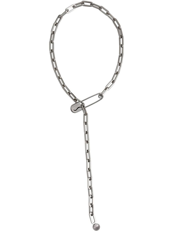 Burberry Kilt Pin Palladium-plated Long Link Drop Necklace - Metallic
