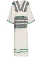 Celia Dragouni V-neck Zig Zag Embroidered Kaftan Dress - Neutrals
