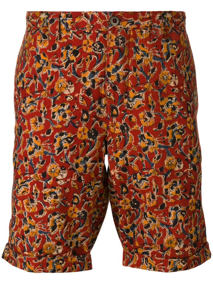 Incotex Floral Bermuda Shorts, Men's, Size: 32, Red, Cotton