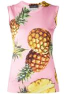 Dolce & Gabbana Pineapple Pattern Tank Top, Women's, Size: 46, Pink/purple, Silk