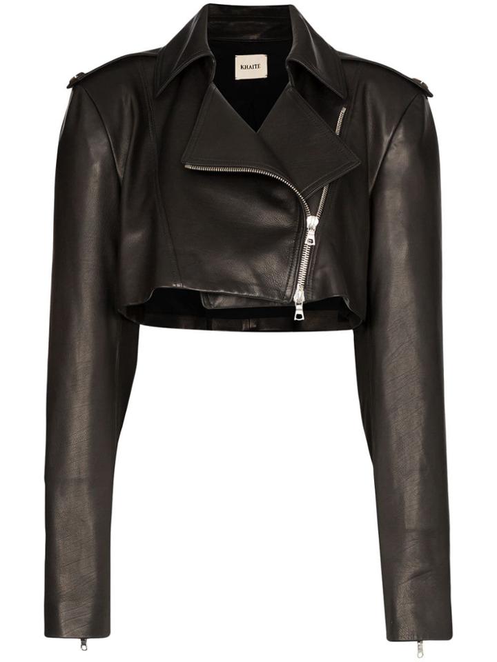 Khaite Eduarda Cropped Leather Jacket - Black