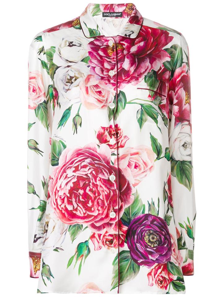 Dolce & Gabbana Peony Print Pyjama Shirt - White
