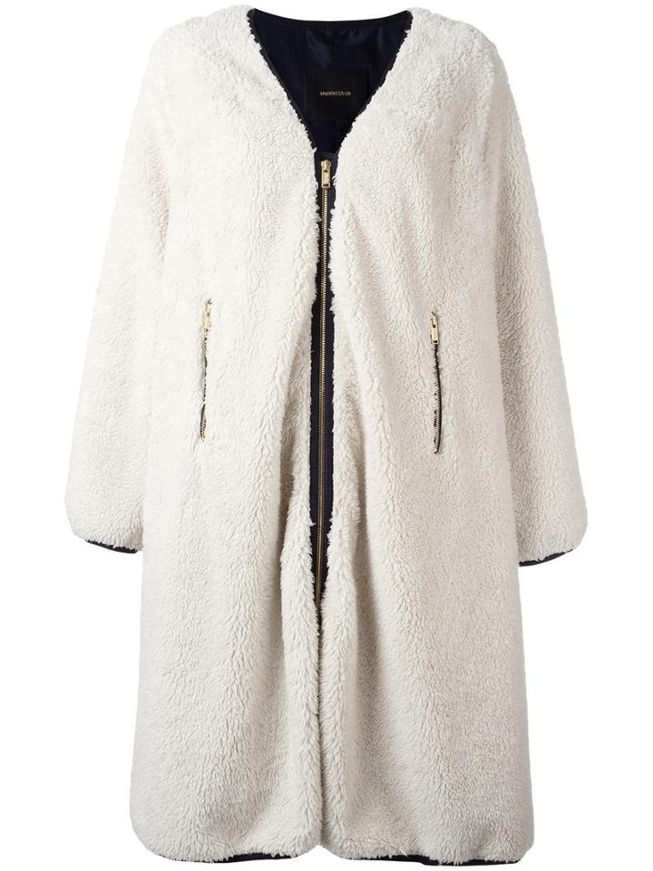 Undercover Shearling Effect Zipped Coat, Women's, Size: 1, Nude/neutrals, Polyester/silk/cotton/polyester