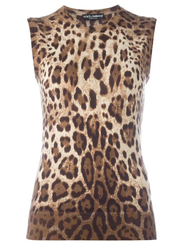 Dolce & Gabbana Leopard Print Tank Top, Women's, Size: 44, Brown, Cashmere/silk