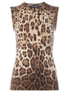 Dolce & Gabbana Leopard Print Tank Top, Women's, Size: 44, Brown, Cashmere/silk