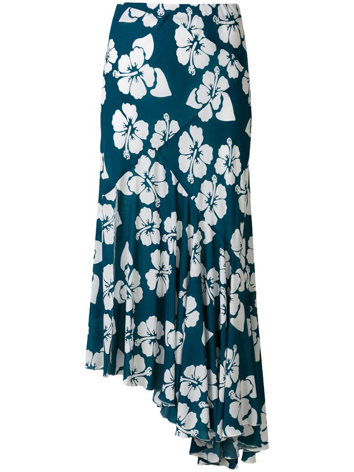 Simonetta Ravizza Tea Floral Print Asymmetric Skirt - Blue