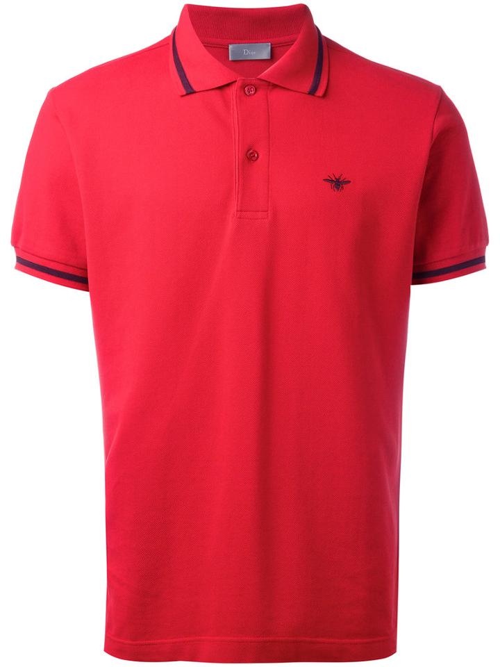 Dior Homme Bee Embroidered Polo Shirt, Men's, Size: Medium, Red, Cotton