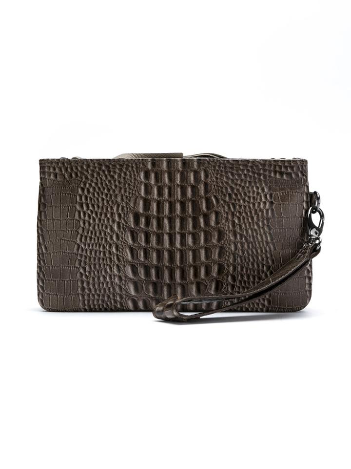 Mara Mac Textured Leather Clutch - Brown