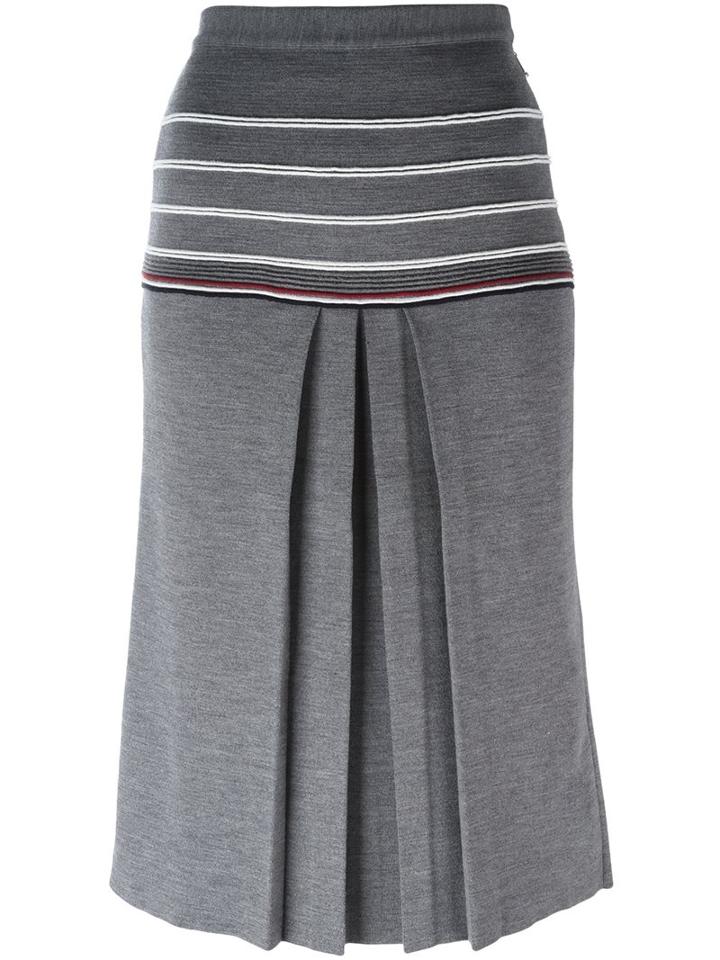 Thom Browne Contrast Stripe Skirt, Women's, Size: 38, Grey, Silk/wool