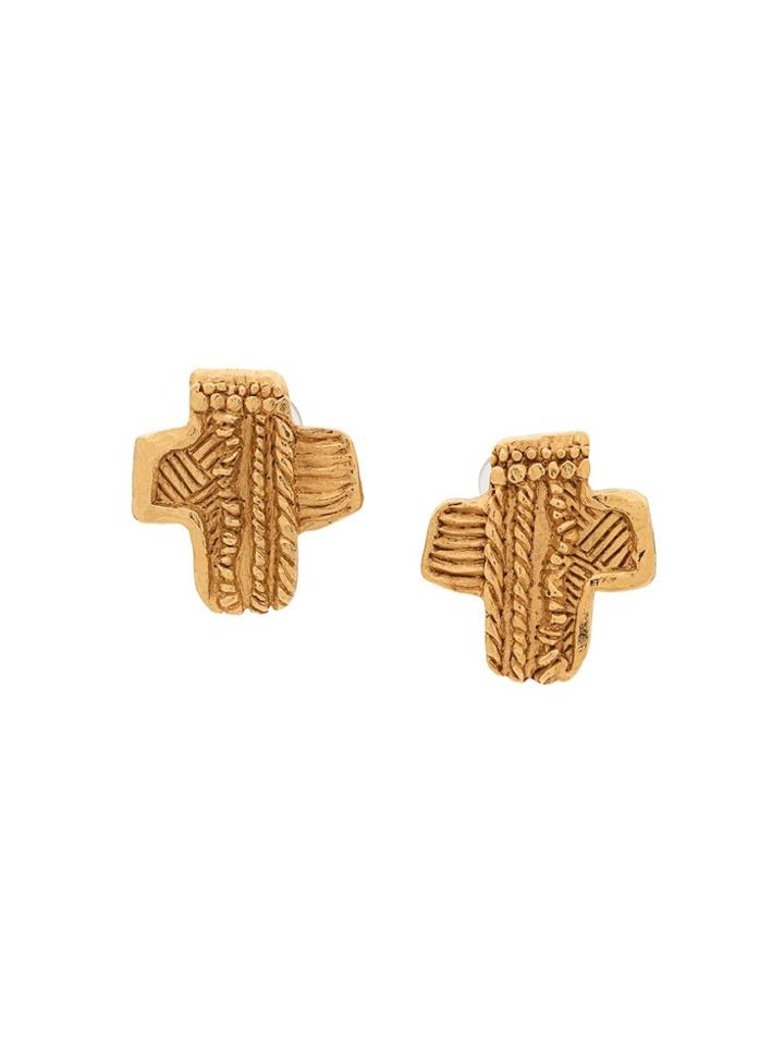 Christian Lacroix Pre-owned Cross Clip-on Earrings - Gold