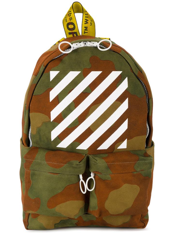Off-white Diagonal Stripe Print Camouflage Backpack - Green