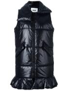 Msgm Frilled Hem Padded Gilet, Women's, Size: 42, Black, Polyamide/polyester