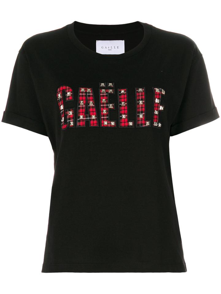 Gaelle Bonheur Plaid And Stud Appliqué T-shirt - Black