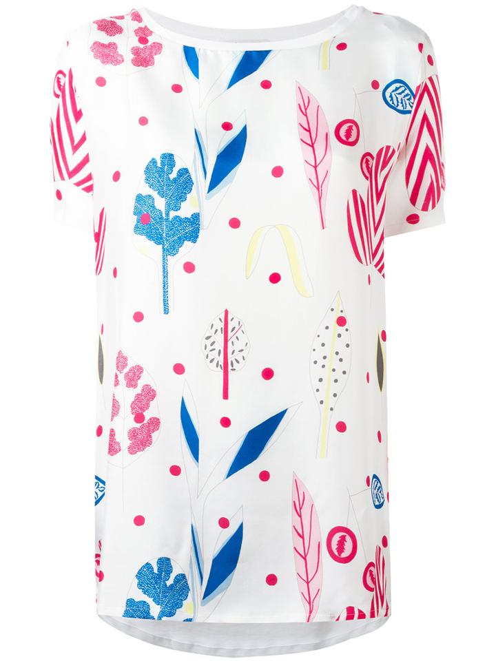 Dondup Printed Panel Blouse, Women's, Size: Xl, White, Silk/cotton