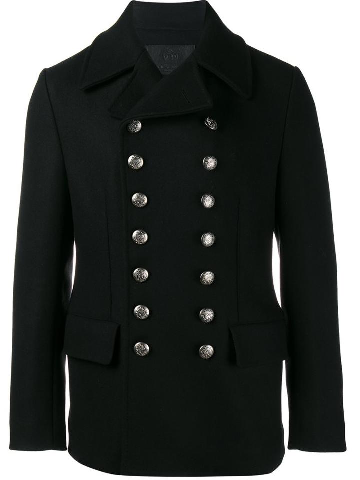 Dolce & Gabbana Double Breasted Coat, Men's, Size: 50, Black, Leather/polyamide/spandex/elastane/wool