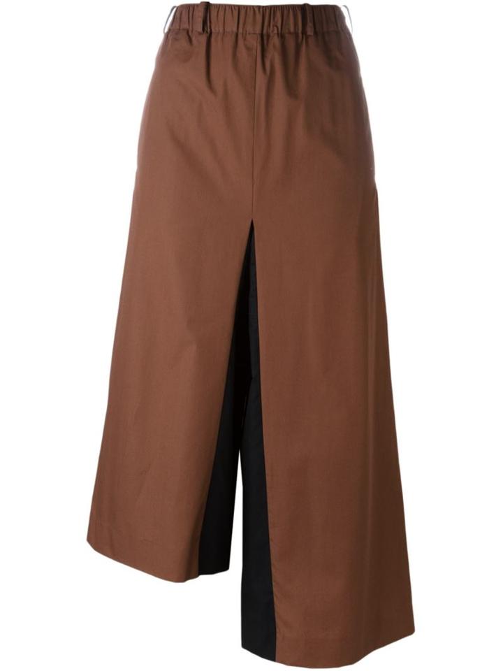 Lucio Vanotti Asymmetric Wide Leg Cropped Trousers, Women's, Size: 2, Brown, Cotton