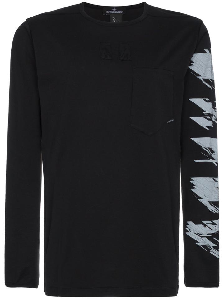 Stone Island Shadow Project Logo Print Long Sleeve T Shirt - Black