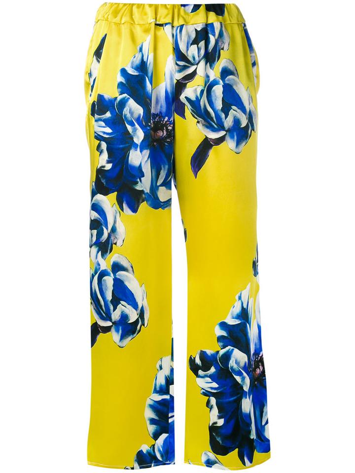 Ermanno Gallamini - Floral Trousers - Women - Silk - L, Women's, Yellow, Silk