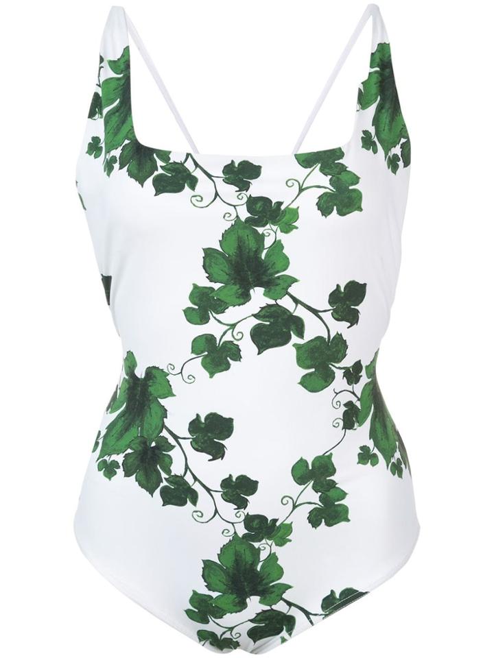 Oscar De La Renta Leaf Print Swimsuit - White