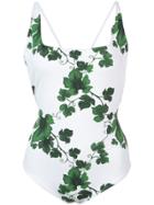 Oscar De La Renta Leaf Print Swimsuit - White