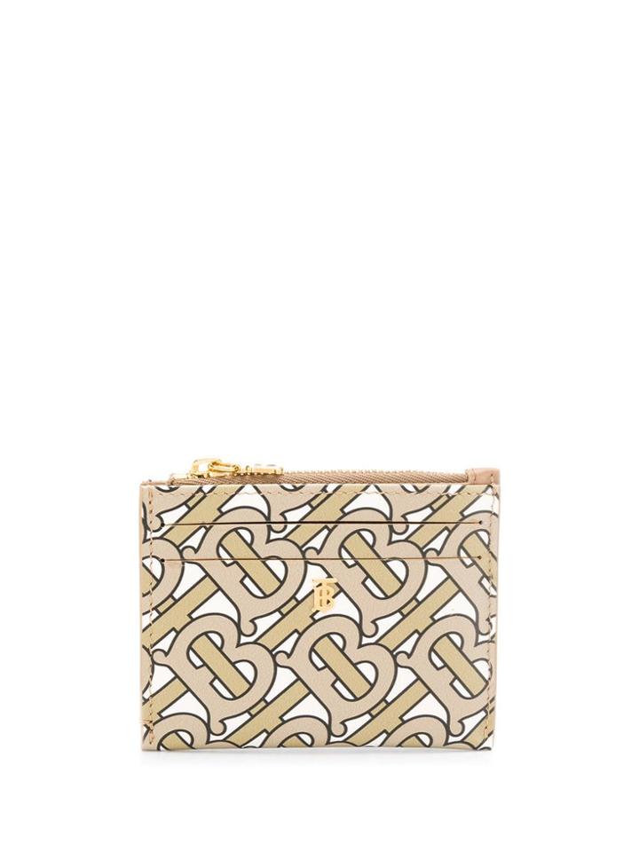 Burberry Monogram Print Leather Zip Card Case - Neutrals
