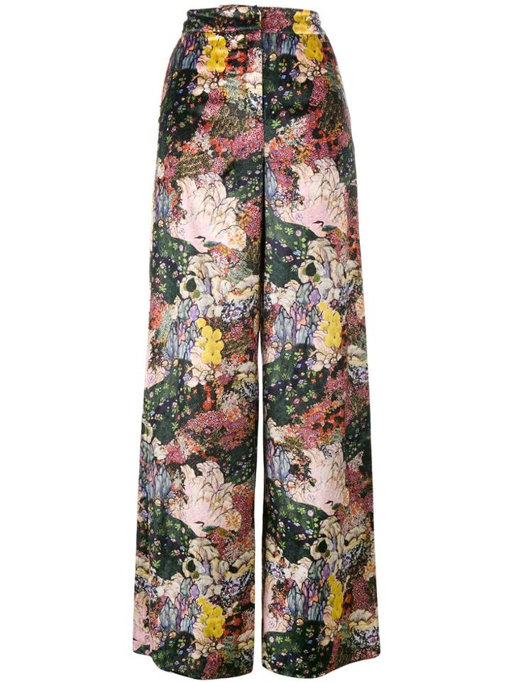 Erdem Bertie Floral Velvet Wide Leg Trousers - Multicolour