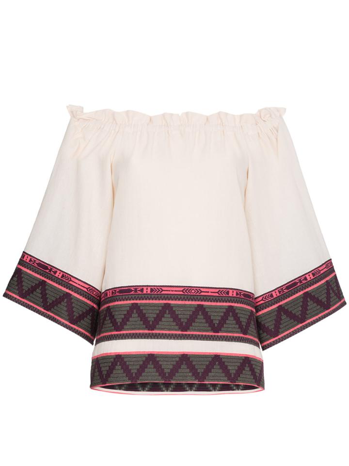 Celia Dragouni Off-shoulder Zig Zag Embroidered Cotton Top - Nude &