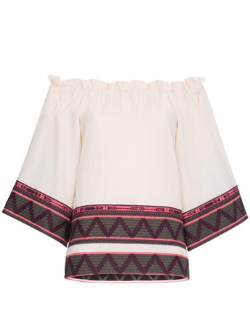Celia Dragouni Off-shoulder Zig Zag Embroidered Cotton Top - Nude &
