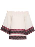 Celia Dragouni Off-shoulder Zig Zag Embroidered Cotton Top - Nude &
