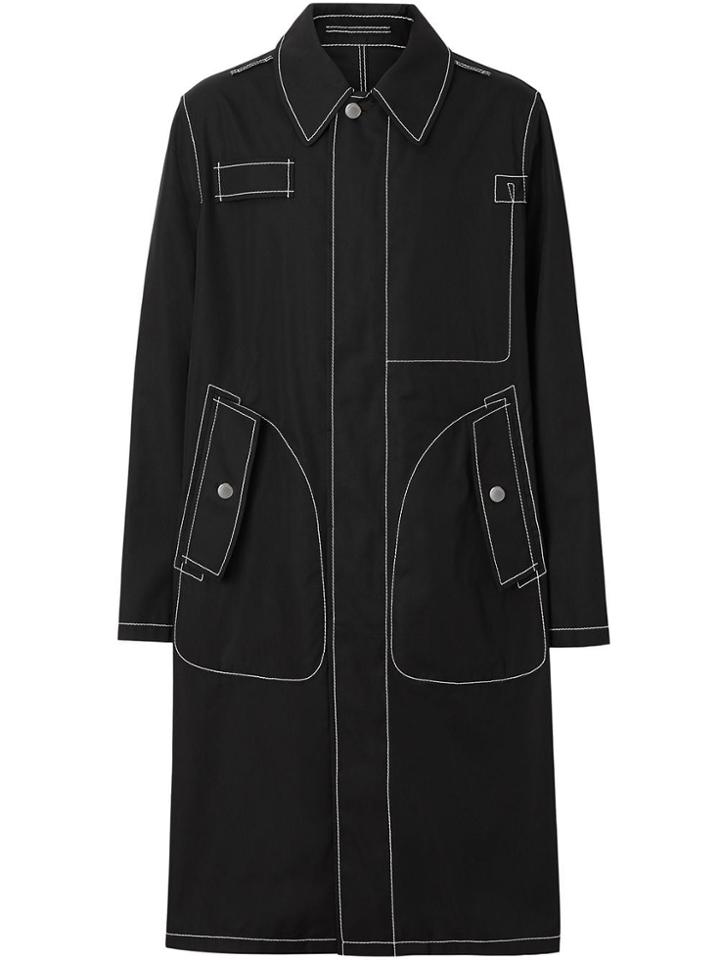 Burberry Topstitch Detail Cotton Gabardine Car Coat - Black