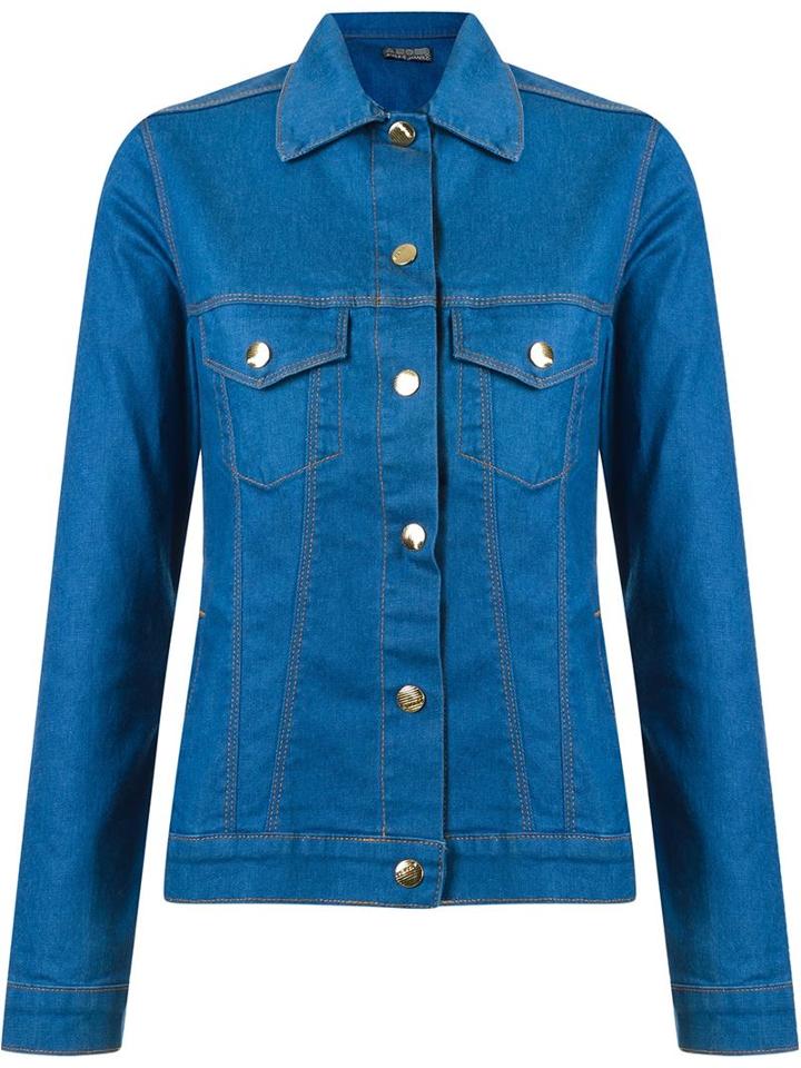 Amapô Classic Polo Collar Denim Jacket, Women's, Size: Medium, Blue, Cotton/polyester/spandex/elastane