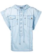 Balmain - Denim Draw-string T-shirt - Men - Cotton - S, Blue, Cotton