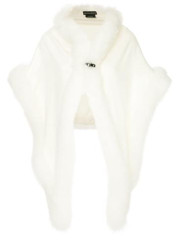 Sofia Cashmere Fur Trimmed Shawl - White