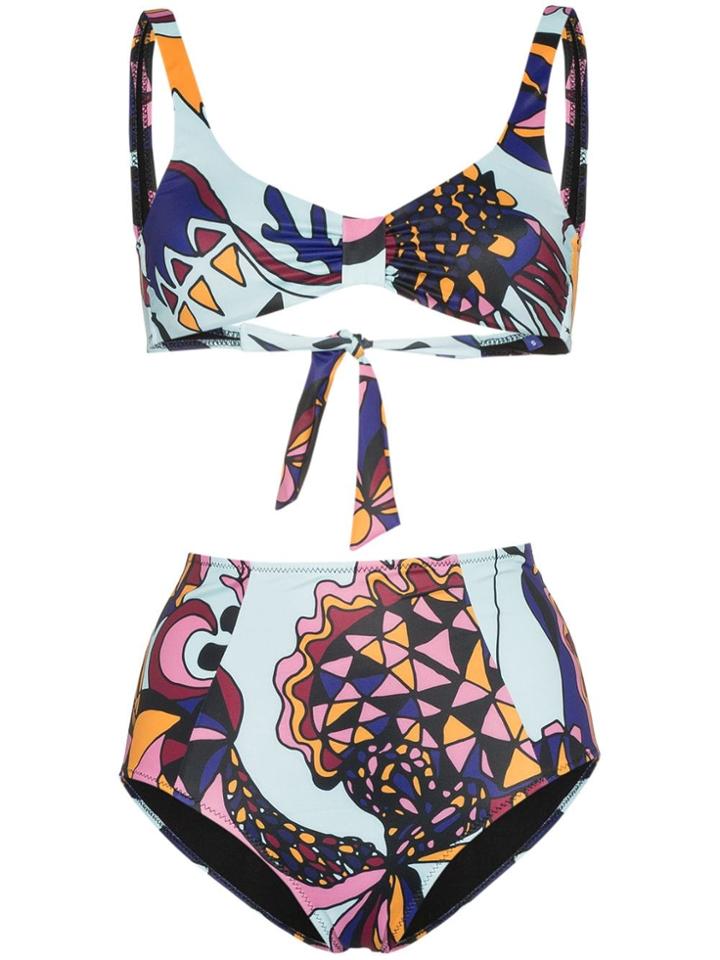 Ellie Rassia Ocean Of Flowers High-waisted Bikini - Blue