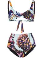 Ellie Rassia Ocean Of Flowers High-waisted Bikini - Blue