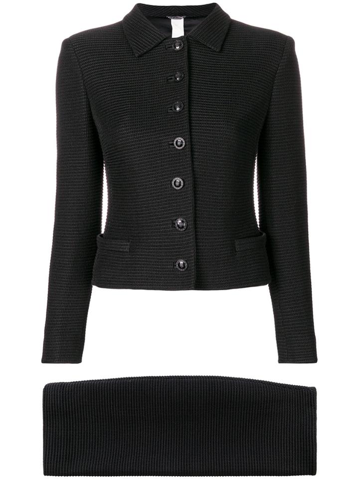 Versace Vintage Ribbed Skirt Suit - Black